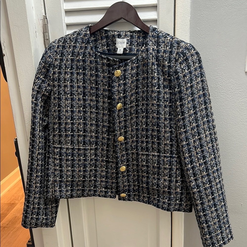 J. Crew Navy Tweed Jacket with Gold Buttons